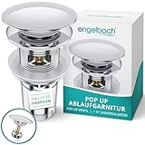 Engelbach® Universal Waschbecken Ablaufgarnitur - Pop up Ablaufventil mit Überlauf (Auch für Waschtische) Herausziehbarer Stöpsel mit Haarsieb - inklusive Einbauanleitung