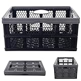 KADAX Klappkiste aus Kunststoff, 47x34x21,5 cm, Faltbare Lagerkiste, Klappbox mit Griffen, Klappkorb, Faltbox, Aufbewahrungskorb für Arbeitszimmer (Schwarz-Grau)