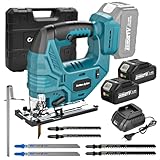 Yofuly Akku Stichsäge für Maa-kita 18V Batterie, Pendelhubstichsäge mit 2x4.0Ah Akkus,7 Variable Geschwindigkeiten 3200SPM ±45°Schnittwinkel,Elektro-Stichsägen 6 Blätter für Holz/Kunststoff/Metall