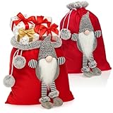 COM-FOUR® 2x Premium Weihnachtssack - roter Geschenkesack zum Befüllen - Weihnachtsbeutel mit Bommeln & Wichtel als Dekoration und tolle Geschenkverpackung
