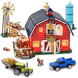 INSOON Bauernhof Scheunen Bauset mit Licht, Neu Verbessert mit Verstärkter Struktur, 1419 Stück Bauernhof Haus Bauspielzeug mit Tieren, Klemmbausteine Geschenk für Erwachsene Jungen Mädchen 10-12+