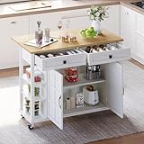 MURUL Multifunktionaler Küchenwagen mit klappbarer Arbeitsplatte, 120×65 cm erweiterbar, 2 Schubladen, geräumige Aufbewahrung, auf Rollen – Stilvoller Servierwagen für Küche, Esszimmer & Wohnzimmer