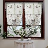 Lsimeru Landhausstil Raffrollo Transparent Weiß Schmetterling Blumenmuster Raffgardinen Bändchenrollo Faltvorhang Faltrollo Faltgardinen Rollos Vorhang Gardinen 80x200 1er Pack