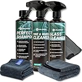Velorest Exterior Cleaning Set - Auto Reinigungsset - Autopflege - Scheibenreiniger Auto - Autoshampoo - Felgenreiniger - Mit Trockentuch und Fenstertuch