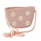 JAHEMU Mädchentaschen Blumen Stroh Tasche mit Reißverschluss Gänseblümchen Strohtasche Crossbody bag Stroh Umhängetasche für den Urlaub Reise Outdoor Aktivitäten