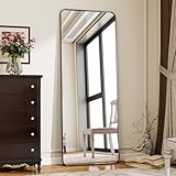 Koonmi Standspiegel mit abgerundeten Ecken, 53 x 163 cm runden Ecken Ganzkörperspiegel mit Ständer, großer Fußboden Standspiegel Ganzkörperspiegel Wand Hänger für Schlafzimmer, Wohnzimmer, Schwarz