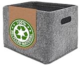 DuneDesign 100% Recycling: Filz Aufbewahrungsbox - 32x26x23 Filzkorb Organizer - Aufbewahrungskorb Faltbar - Regaleinsatz Korb - Ordnungsbox für Regale - Kinderzimmer Aufbewahrung - Filzbox Grau