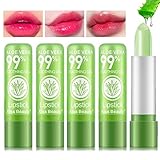 5 Stück Aloe Vera Lippenstift Set Magic Temperature Farbwechsel Lippenbalsam Langanhaltende Feuchtigkeitscreme Aloe Vera Jelly Lippenstift Makeup Set (Set A)