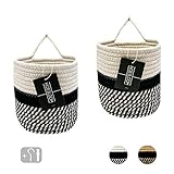 HIDEBLOOM | Hängekorb | 2er Set - 16x16 cm- Schwarz / Weiß | Wandkorb | Aufbewahrungskorb Bad | Blumentopf Hängend | Übertopf Korb geflochten klein | Hängekorb | Badezimmer Korb zum Aufhängen