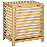 HOMCOM Wäschekorb aus Bambus, mit abnehmbarem Stoffbeutel und Deckel, Maße: 50 x 36 x 60 cm, Naturholz