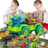 Dinosaurier-LKW-Spielzeug für Kinder von 3–5 Jahren, Triceratops-Transportauto-Transporter-LKW mit 8 Dino-Figuren, Aktivitäts-Spielmatte, Capture Jurassic Dinosaur Play Set für Jungen und Mädchen