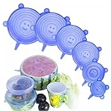 Dehnbare Silikondeckel, 6 Stück Silikon Stretch Deckel Stretch Lid Silikon Abdeckung in Verschiedenen Größen, Wiederverwendbar & Erweiterbar - für Schüsseln, Becher, Dosen, Obst (blau)