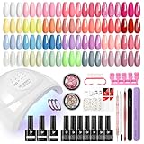 Gelnägel Starterset mit Lampe 48W U V/LED, Phoenixy 28 Farben Gelnägel Set mit Top Base und Mate Coat, DIY Gel Nägel Set für zu Hause
