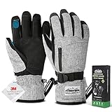 HIKENTURE Winterhandschuhe Herren Damen, 3M Thinsulate Skihandschuhe, Wasserdichte Handschuhe Winter Warm, Winddichte Touchscreen Snowboardhandschuhe für Skifahren, Radfahren, Motorrad, Laufen Grey-XL