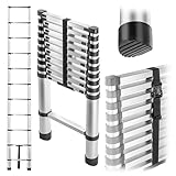 KADAX Teleskopleiter aus Aluminium mit 11 Stufen, Aluleiter mit Tragfähigkeit bis 125 kg, Mehrzweckleiter mit Antirutsch-Füßen, Ausziehleiter, Klappleiter (3.2 m)