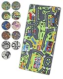 Spielteppich mit Straßen - verschiedene Motive und Größen - Robuster Kinderteppich - Hochwertiger Teppich für das Kinderzimmer - Spielmatte Jungen/Mädchen (95 x 133 cm, City)