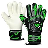 WESTWOOD FOX Torwarthandschuhe Fingersave Fußball Torwarthandschuhe für Kinder Jugend Erwach Handfläche zu DumboLatex 4+3 mm Handgelenk (SCHWARZ-GRÜN, Größe 7, geeignet von 10 bis 13 Jahre)
