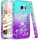 LeYi Hülle für Galaxy S7 Glitzer Handyhülle kompatibel mit Panzerfolie Schutzfolie(2 Stück),Cover Diamond Rhinestone Bumper Schutzhülle für Samsung Galaxy S7 Handy Hüllen Gradient Turquoise Purple