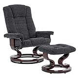 M MCombo Relaxsessel mit Hocker, 360°drehbarer Fernsehsessel mit Liegefunktion, bis 120 Kg belastbarer TV-Sessel, moderner Ruhesessel für Wohnzimmer, Webstoff, 9019 (Dunkelgrau-Webstoff)