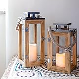 Lights4fun Salcombe 2er Set Holz Laternen mit LED Kerzen Timer Batteriebetrieb Laternen für drinnen Laterne mit LED Holzlaterne groß Laterne Deko