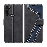 MOBESV Hülle für Motorola Moto G8 Power Handyhülle, Lederhülle mit Kartenfach, Klapphülle mit Ständer, Flip Case Handytasche Schutzhülle, Modisch Schwarz