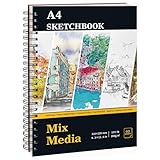 Skizzenbuch A4, Sketchbook 200g/m² Skizzenblock Zeichenblock mit Spiralbindung Hardcover Dickes Papier für Künstler Kinder Studenten（60 Bögen）
