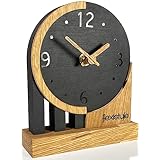 FLEXISTYLE Modern standuhr klein aus Holz Eiche Wohnzimmer Badezimmer (Style 3), Shwarz/Oak, Schwarz