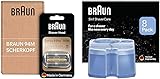 Braun Series 9 Pro Scherkopf, Elektrorasierer Ersatzscherteil Made in Germany, 94M, chrom + 3-in-1 ShaverCare Reinigungskartuschen für Reinigungsstationen, reinigt 10x besser als Wasser, 8er Pack
