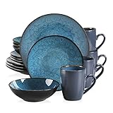 Tafelservice 4 Personen, vancasso 16 tlg BUBBLE Kombiservice Set aus Steingut, Geschirrset im Vintage Aussehen, Beinhaltet Schalen, Kaffeetassen, Dessertteller und Speiseteller für 4/8/12 Personen