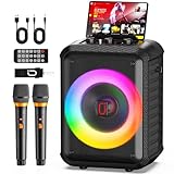 HWWR Karaoke Maschine, Karaoke Anlage Mit 2 Mikrofonen, Tragbarer Bluetooth Karaoke Anlage Mit Led Lichtern,Pa System,Ideal Für Home Partys Und Als Geschenk Für Erwachsene Und Kinder