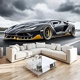 Tapete Fototapete 3d Effekt Sportwagen StraßE Grau 250x175cm Wandbild Wanddeko für Wohnzimmer Schlafzimmer, Grau Vlies Tapeten mit Geruchsfreiheit Wandposter Wandkunst