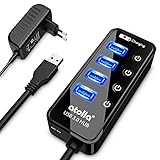 USB Hub mit Netzteil, atolla USB 3.0 Hub Aktiv mit 4 Ports SuperSpeed Datenübertragung und Schalter, USB Verteiler mit Intelligenter Charging Port und 15W(5V/3A) Netzteil Adapter