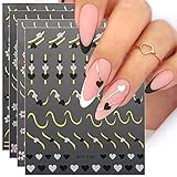 JMEOWIO Nagelsticker Herz Linien Blumen 9 Blatt Nail Art Sticker Selbstklebend Nagelaufkleber Bunte Dekoration Nageldesign Zubehör