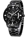 MEGALITH Herrenuhr Schwarz Edelstahl Militär Chronographen Herren Armbanduhr Wasserdicht Analog Uhren fur Männer Großes Ziffernblatt Leuchtende Datum