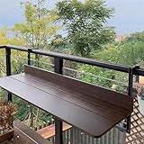PLMNBQWE Klappbarer Balkondecktisch Brauner Balkontisch, Balkonklapptisch mit Geländer, Terrassen-Beistelltisch im Freien, Balkonklapparbeit