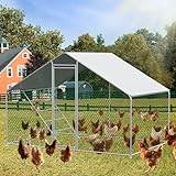 Biqzuya Hühnerstall für den Außenbereich, 3 x 2 x 2 m, aus robustem Metall, Hühnerstall mit Sicherheitsschloss und wasserdichter PE-Plane, Kaninchenstall für Kleintiere