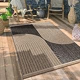 Paco Home Hochwertiger Outdoor Teppich Wetterfest & Pflegeleicht Jute-Sisal-Optik mit Fransen & Hoch-Tief-Effekt Langlebig für Terrasse, Balkon, Garten & Küche, Grösse:120x160 cm, Farbe:Anthrazit