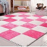HGOuhKPlüsch-Puzzle-Schaum-Bodenmatte 10 Stück ineinandergreifende Schaumstoff-Puzzle-Bodenmatten, quadratische Plüsch-Kletterteppichfliesen, ineinandergreifender, flauschiger Patchwork-Teppich Ineina