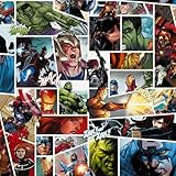Komar Rapport Vliestapete - Marvel Comic - Größe 53 x 1005 cm, 1 Rolle, Rapport in der Höhe und Breite, Kinderzimmer, Tapete, Superhelden, Fototapete