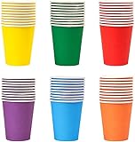 PIQIUQIU 6 Farbe zufällig 60 Stück Pappbecher, 250 ml Mehrfarbig Partybecher Biologisch Abbaubar Einwegbecher für Hochzeit, Kinder DIY, Partybedarf, Kaffee, Tee, Heißen und Kalten Getränken