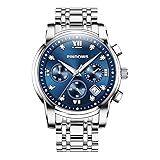 PINDOWS Herrenuhren Luxus Quarz-Analoguhr Datumsanzeige und großem Ziffernblatt wasserdichte modische Business-Armbanduhr Elegante zweifarbige Edelstahl-Klassiker-Herrenuhr mit beleuchtetem Kalender