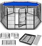 TRESKO® Welpenlaufstall 80 cm hoch inkl. 8X Erdanker | Welpenauslauf 8-teilig | Hundelaufstall faltbar mit Tür | Aufbau werkzeugfrei | Tierlaufstall Hunde wetterfest