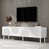 ZODICK TV-Schrank Weiß mit 4 Türen Stauraum, Matte Oberfläche und Kabelmanagement, Fernsehtisch Wohnzimmermöbel, Minimalistisches Design, 180x40x52 cm