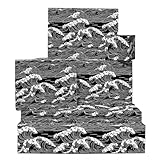 Wave Geschenkpapier - 6 Blätter Ocean Geschenkpapier For Männer Womänner Kinder Teens - Geburtstag Weihnachten Hochzeit Jahrestag - Schwarz White Japanese Sea Wave Print - Kommt mit Tags