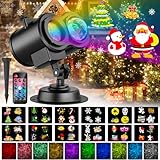 YAZEKY Projektor Weihnachten Aussen, 2-in-1 LED Projektionslampe mit 12 Schaltbare Muster 10 Welleneffekt, Wasserdicht Projektor Lichter mit Fernbedienung für Geschenke Party Weihnachten Deko
