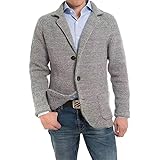 DONGPAO Herren Strickjacke Schalkragen Strick Blazer Jacke Slim Fit Sportmantel Vintage Smart Business Blazer Casual Button Down Strickpullover Jacken Mit Taschen Strickmode Hellgrau L