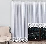 Gardinen Vorhangen Weiß Jacquard 400x160+200x250 cm (BxH) Jasmin Set Kurz und Lang Vorhänge Moderne Dekorative Gardine mit Regentropfen-Muster Pflegeleicht Bügelfrei Kräuselband 1:2 Wohnzimmer