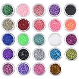 Chstarina 24 Farben Nagel Glitzer, Feine Glitzerpuder Nagel Glitzer Pigment Glitzer Pulver Make-Up Glitzer Kosmetik Glitzer Nagelpulver für Nagelkunst, Lidschatten, Gesicht, Basteln oder Epoxidharz