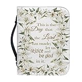 Kuiaobaty Buchhülle mit Blumenzitaten, PU-Leder, Reißverschluss, Notizbuchtasche mit Stiftfach, weiße Lilien, Blumen, Bibelbuchtasche, christliches Geschenk, L