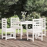 LAPOOH 5-TLG. Garten-Essgruppe Weiß Massivholz Kiefer, Esstisch Mit Stühlen Set, Gartenmöbel Sitzgruppe, Balkon Möbel, Gartenlounge Set, Terrassenmöbel, Balkonmöbel Set - 3154678